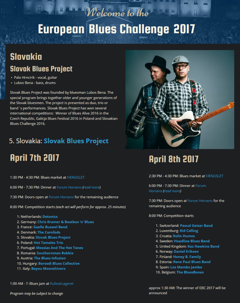 Ľuboš Beňa a Slovak Blues Project na európslek bluesovej súťaži v Dánku 
